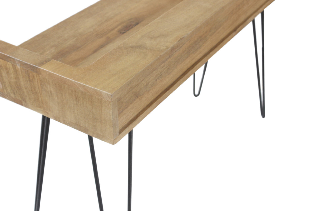 Bureau avec tiroir bois manguier massif et m�tal noir L116 cm VIBES