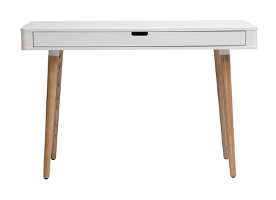 Bureau avec tiroir scandinave blanc et bois clair ch&ecirc;ne L115 cm TOTEM