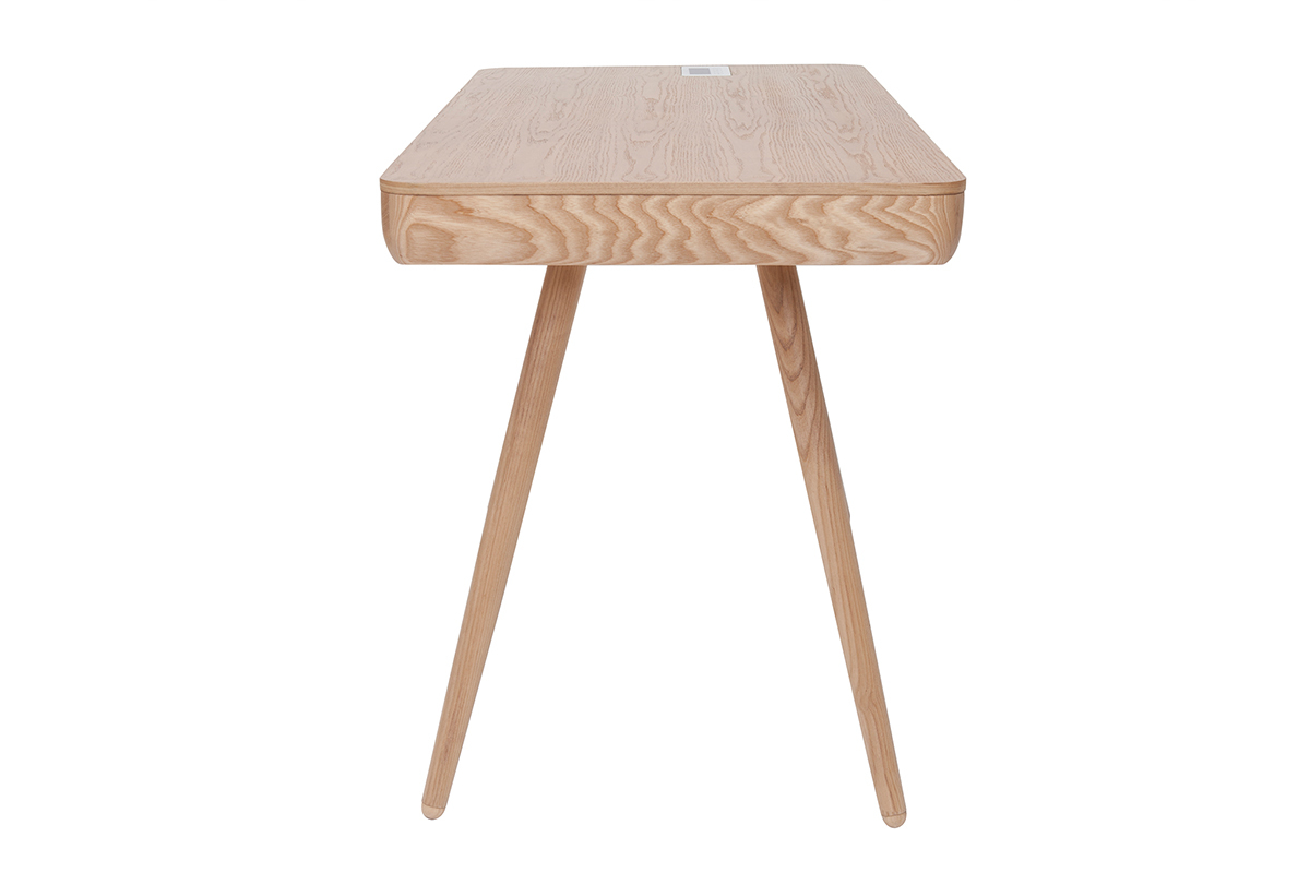 Bureau connect� multim�dia  avec tiroir bois clair massif L120 cm CLEVER