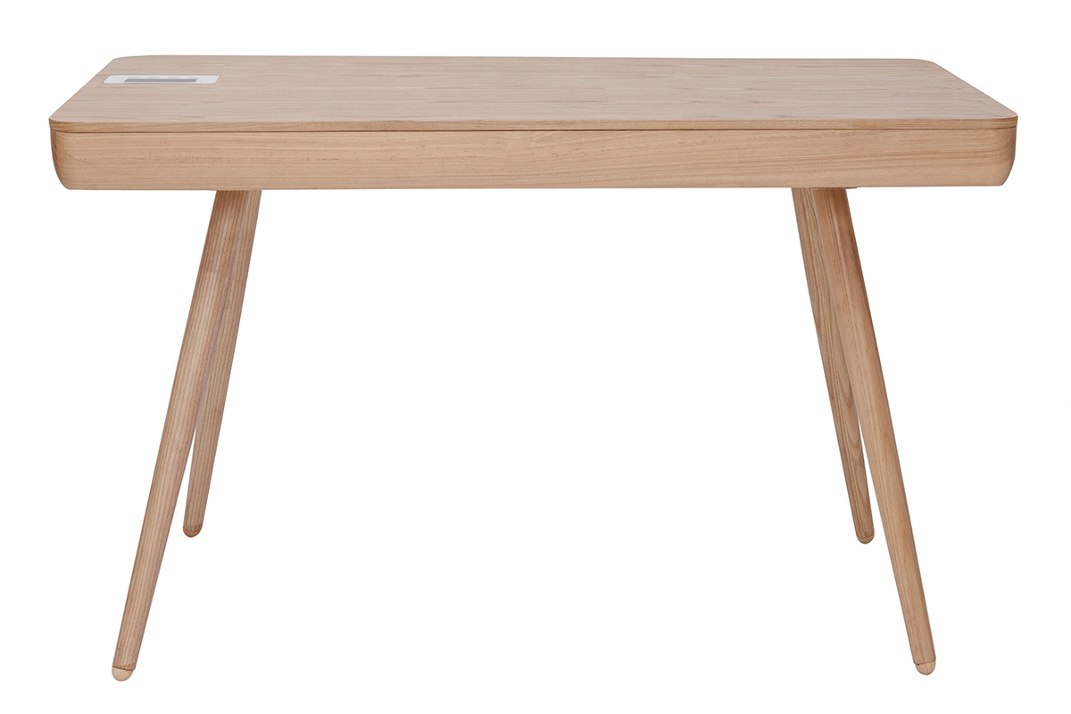 Bureau connect� multim�dia  avec tiroir bois clair massif L120 cm CLEVER