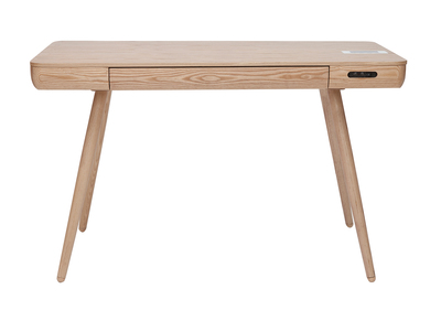 Bureau connect&eacute; multim&eacute;dia  avec tiroir bois clair massif L120 cm CLEVER