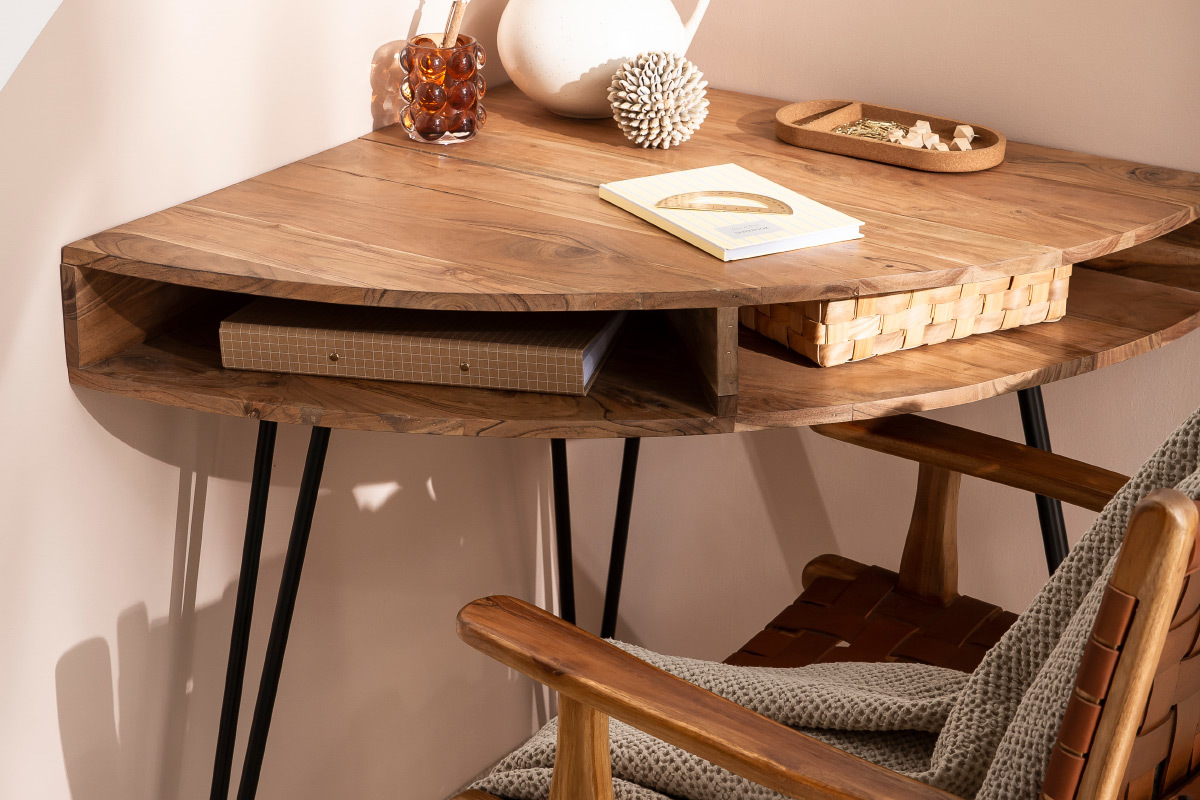 Bureau d'angle avec rangements bois massif et m�tal noir L75 cm GOSBY