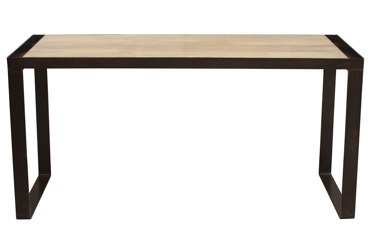 Bureau industriel bois manguier massif et m�tal noir L153 cm INDUSTRIA