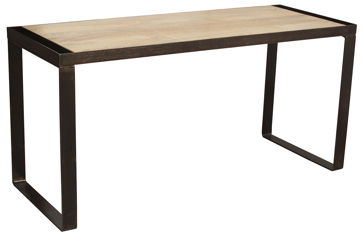 Bureau industriel bois manguier massif et m�tal noir L153 cm INDUSTRIA
