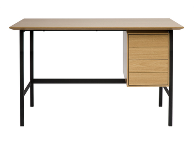 Bureau industriel finition bois ch&ecirc;ne et m&eacute;tal noir avec rangements 2 tiroirs L120 cm MAXENCE