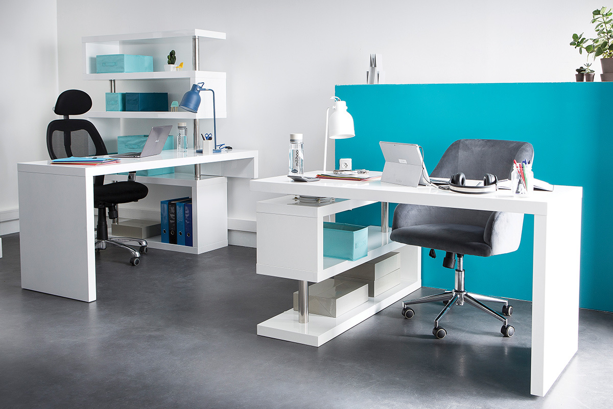 Bureau modulable design blanc laqu� L140-218 cm MAX