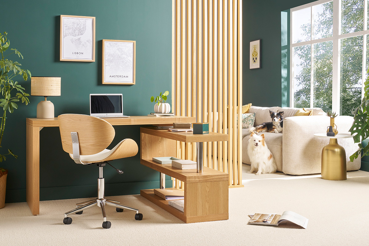 Bureau modulable design en bois clair ch�ne L140-214 cm MAX