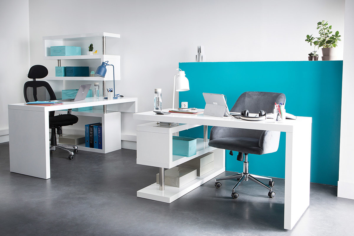 Bureau modulable design noir laqu� L140-218 cm MAX