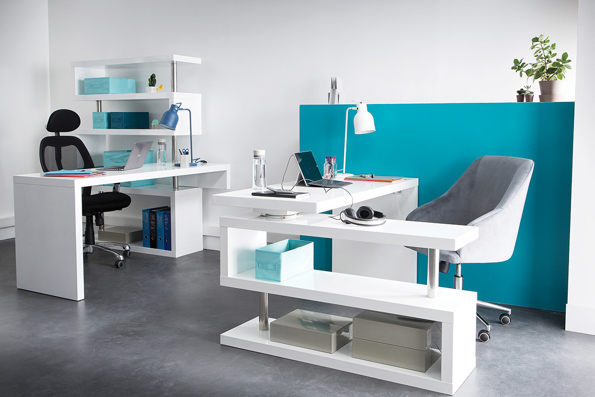 Bureau modulable design noir laqu� L140-218 cm MAX