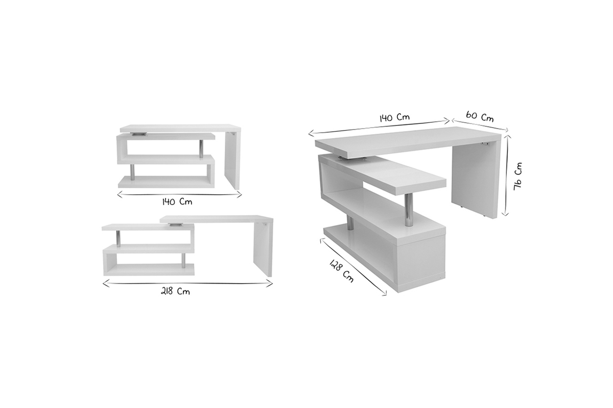 Bureau modulable design noir laqu� L140-218 cm MAX