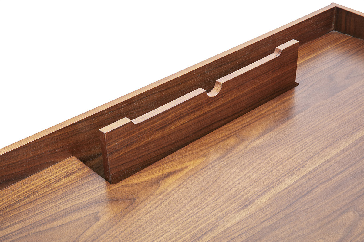 Bureau scandinave bois fonc� avec rangements 2 tiroirs L100 cm HALLEN