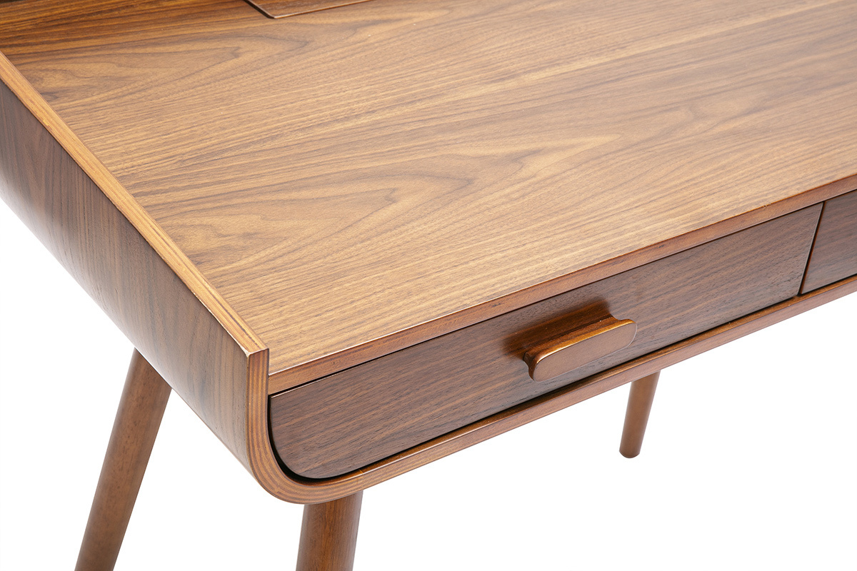 Bureau scandinave bois fonc� avec rangements 2 tiroirs L100 cm HALLEN