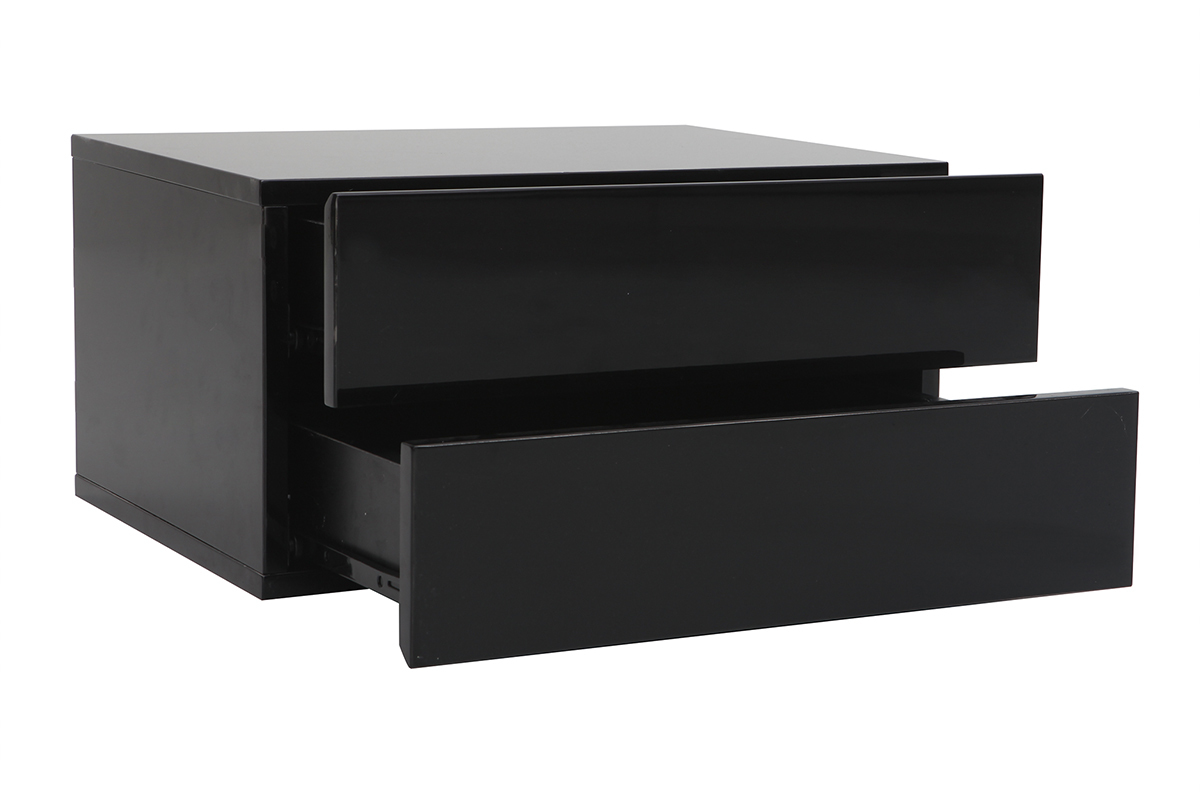Caisson de rangement 2 tiroirs noir laqu� MAX