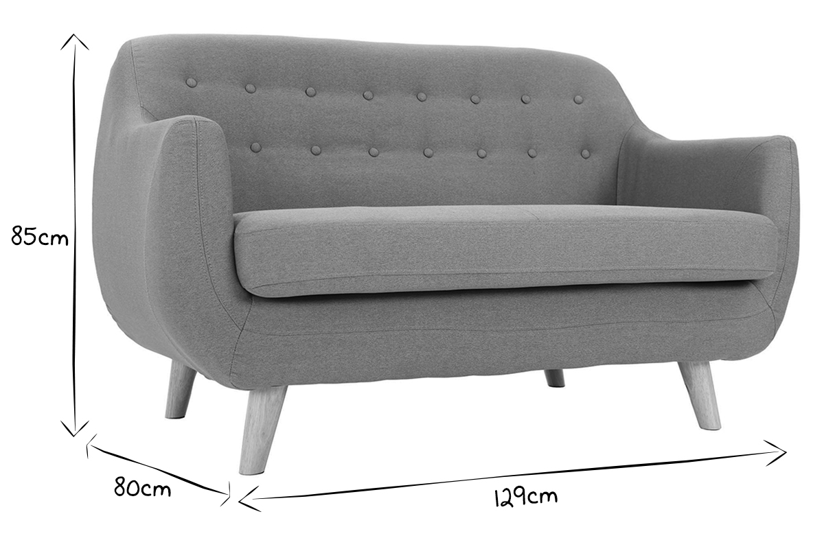 Canap� 2 places design d�houssable en tissu gris et pieds bois YNOK