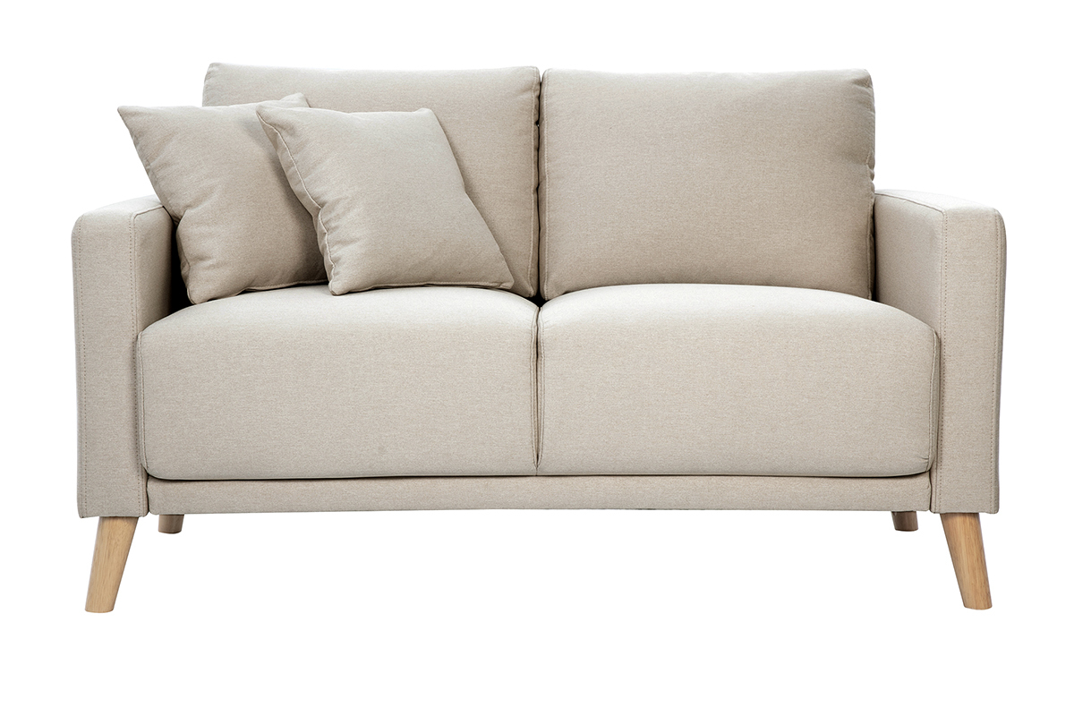 Canap� 2 places en tissu beige et bois clair MUNIK