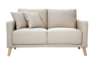 Canap&eacute; 2 places en tissu beige et bois clair MUNIK