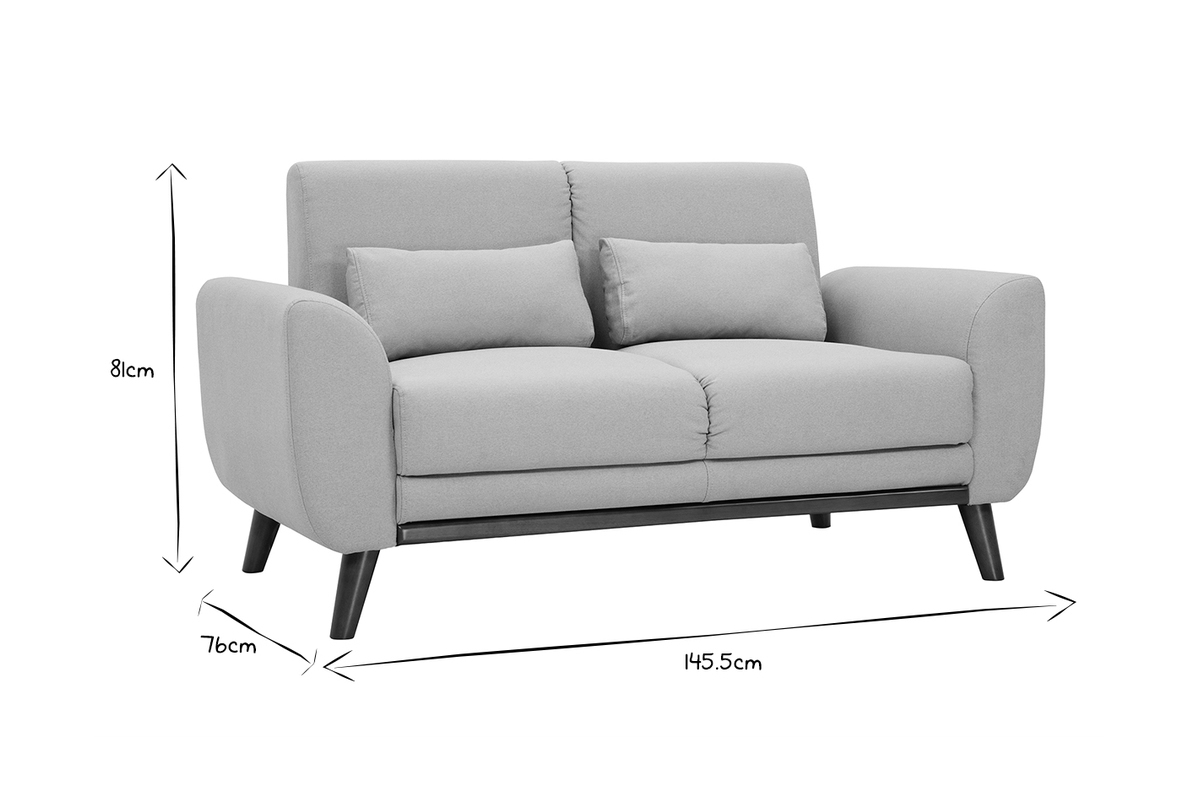 Canap� 2 places en tissu bleu fonc� et bois fonc� EKTOR