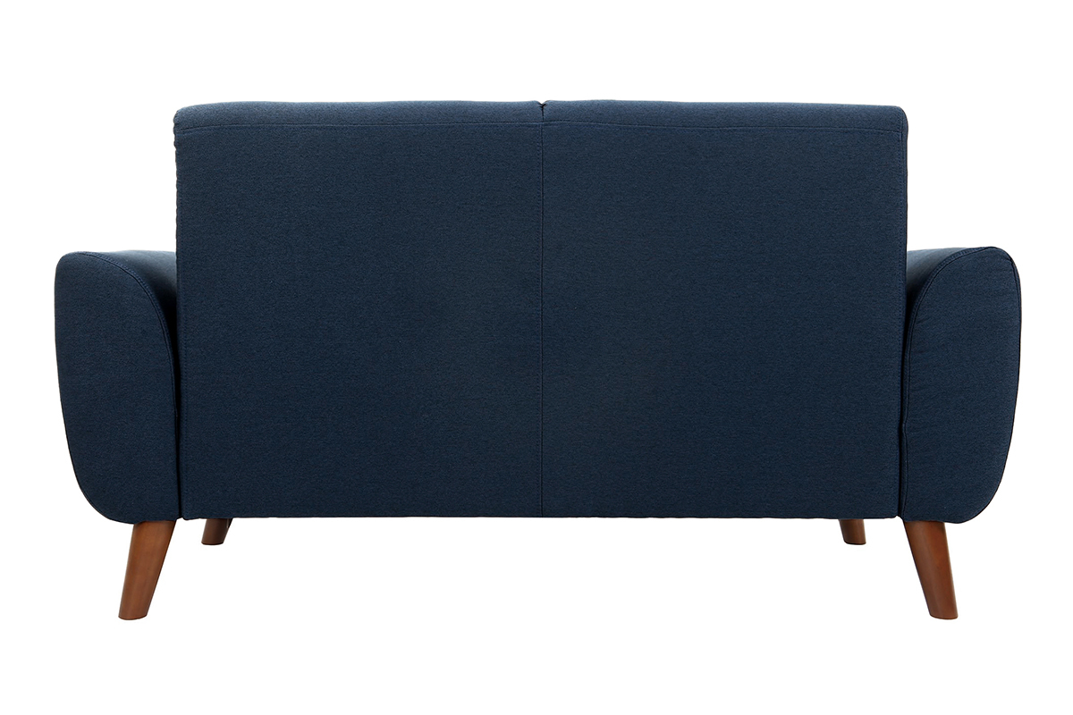 Canap� 2 places en tissu bleu fonc� et bois fonc� EKTOR