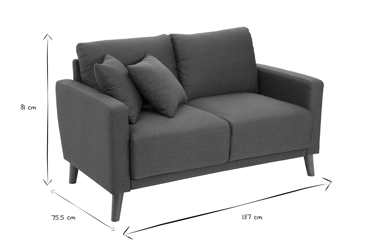 Canap� 2 places en tissu bleu fonc� et bois fonc� MUNIK