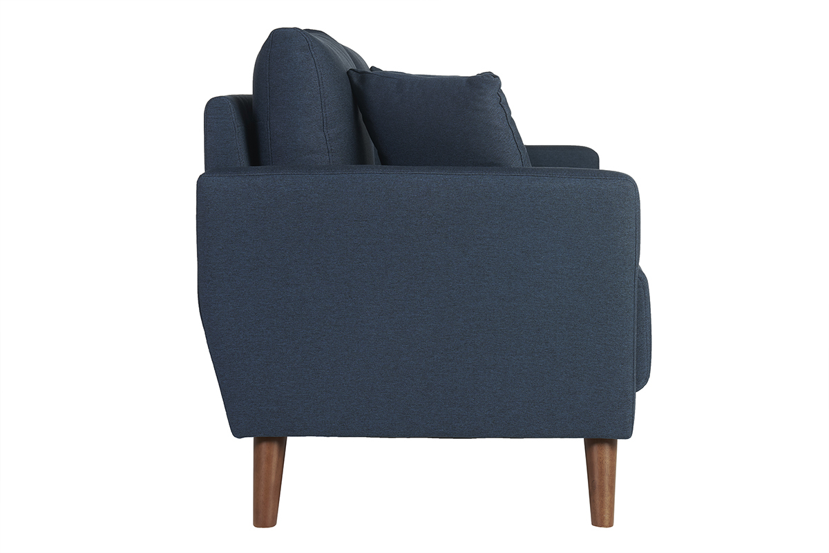 Canap� 2 places en tissu bleu fonc� et bois fonc� MUNIK