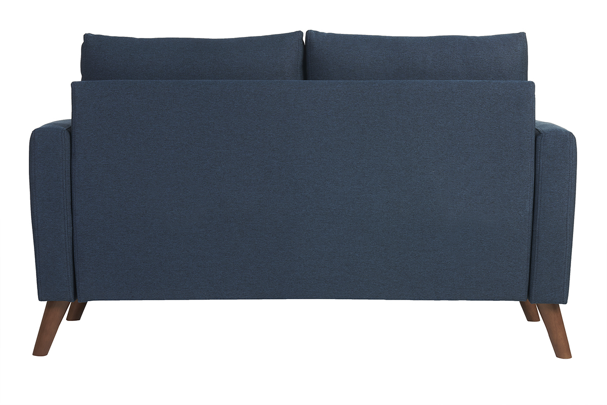 Canap� 2 places en tissu bleu fonc� et bois fonc� MUNIK