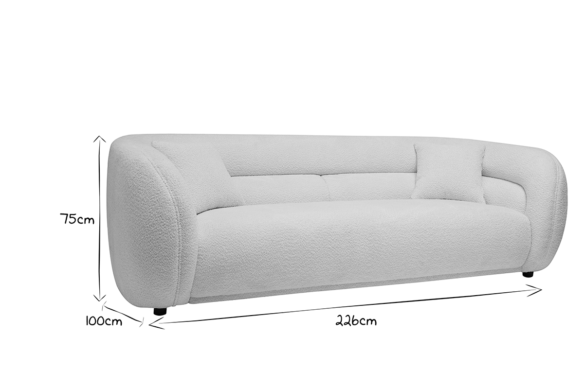 Canap� 3-4 places en tissu bouclette blanc cass� MOCHI
