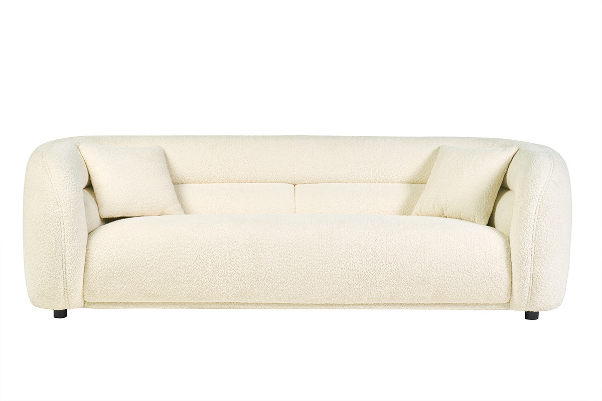 Canap� 3-4 places en tissu bouclette blanc cass� MOCHI