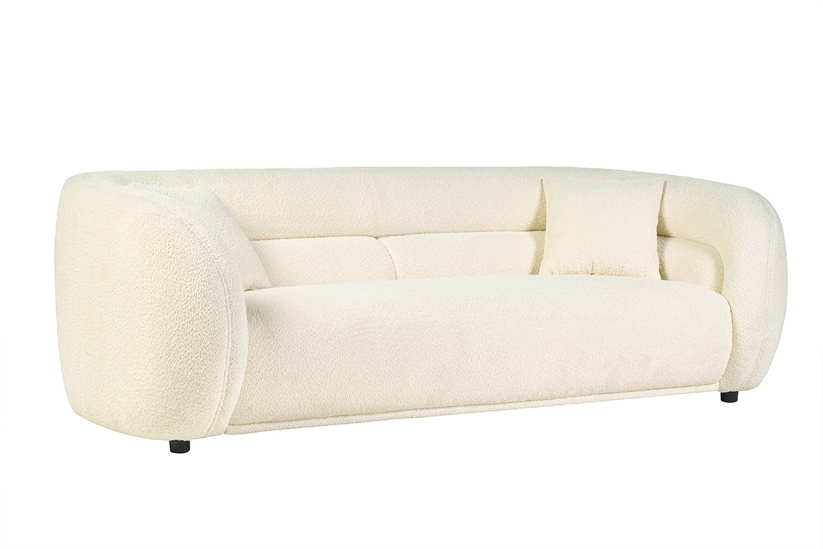 Canap� 3-4 places en tissu bouclette blanc cass� MOCHI