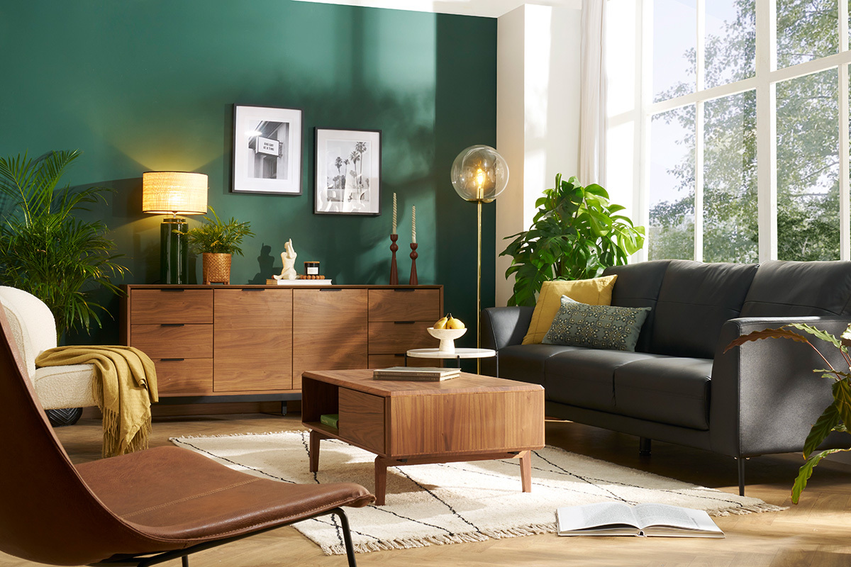 Canap� 3 places cuir noir et m�tal noir JOPLIN