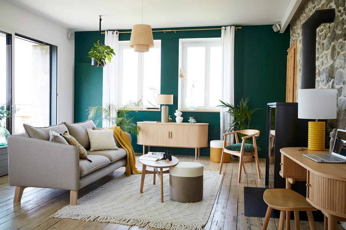 Canap� 3 places �co-responsable en tissu recycl� naturel et bois clair FOREST