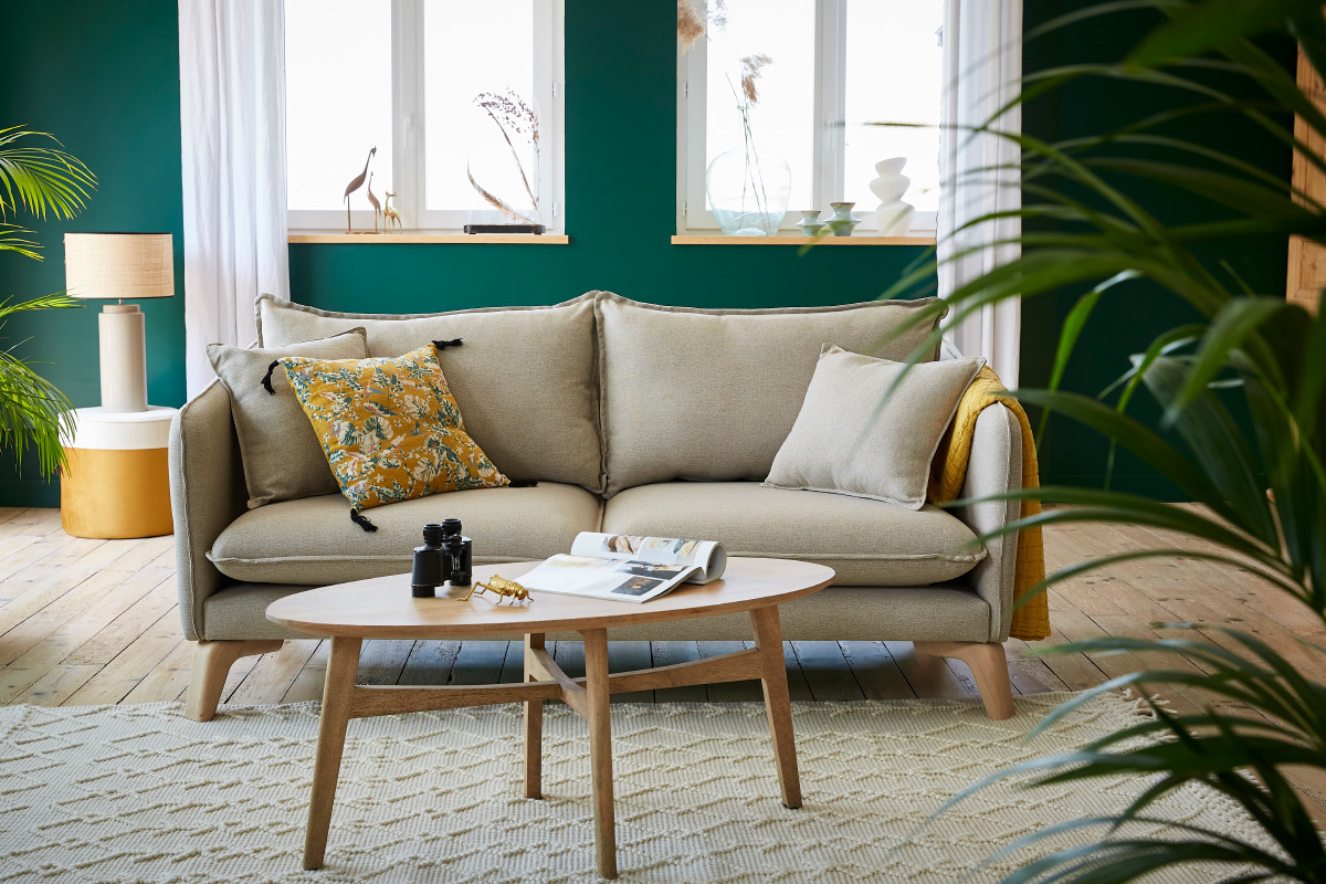 Canap� 3 places �co-responsable en tissu recycl� naturel et bois clair FOREST