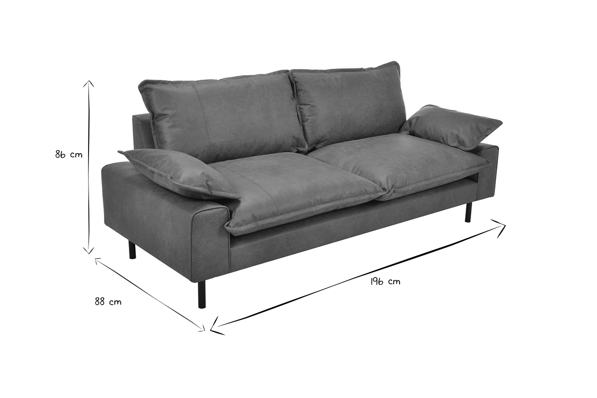 Canap� 3 places en cuir aspect vieilli marron cognac et m�tal noir DORY