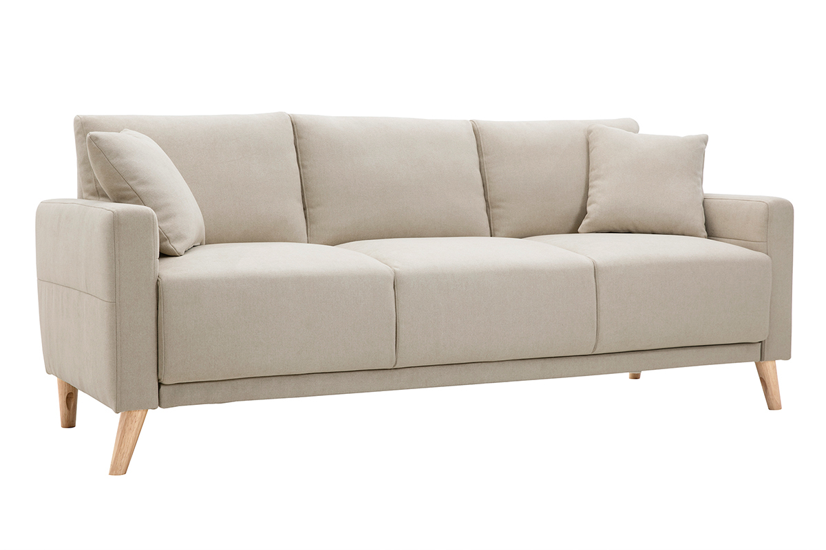 Canap� 3 places en tissu beige et bois clair MUNIK