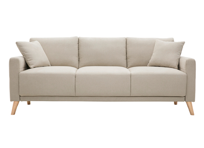 Canap&eacute; 3 places en tissu beige et bois clair MUNIK