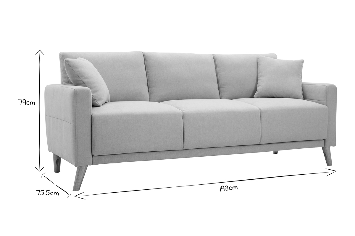 Canap� 3 places en tissu bleu fonc� et bois fonc� MUNIK