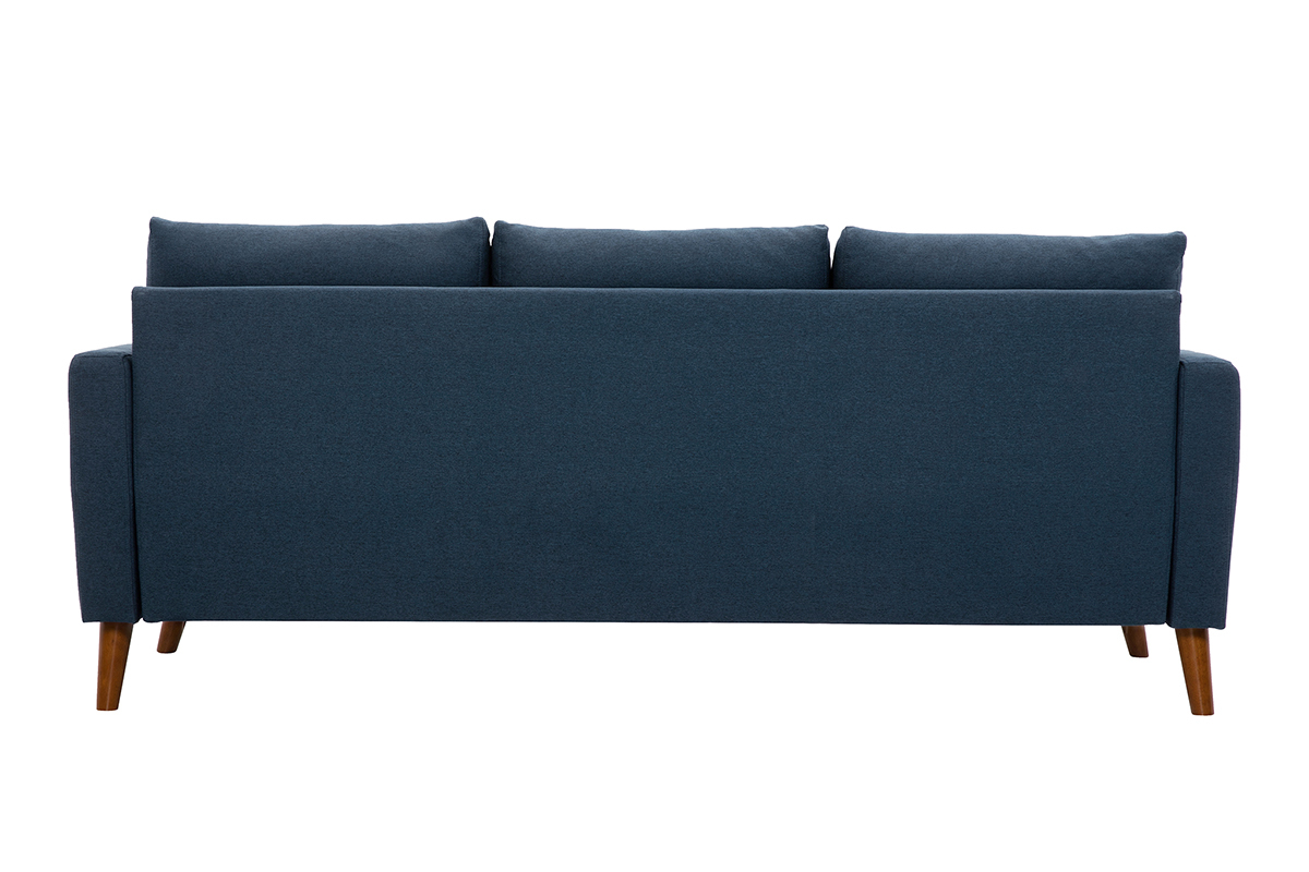 Canap� 3 places en tissu bleu fonc� et bois fonc� MUNIK