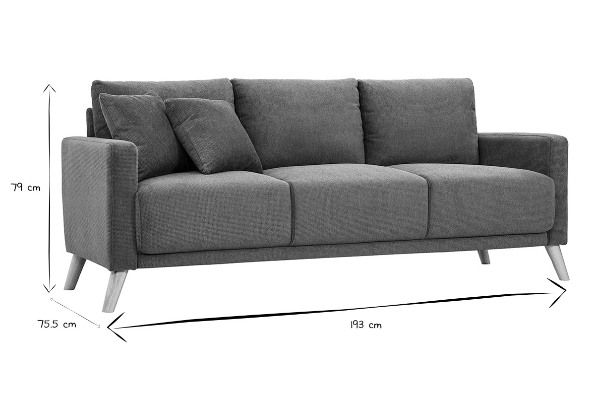 Dimensions du canap� MUNIK en noir et blanc : L193 x P75,5 x H79 cm.