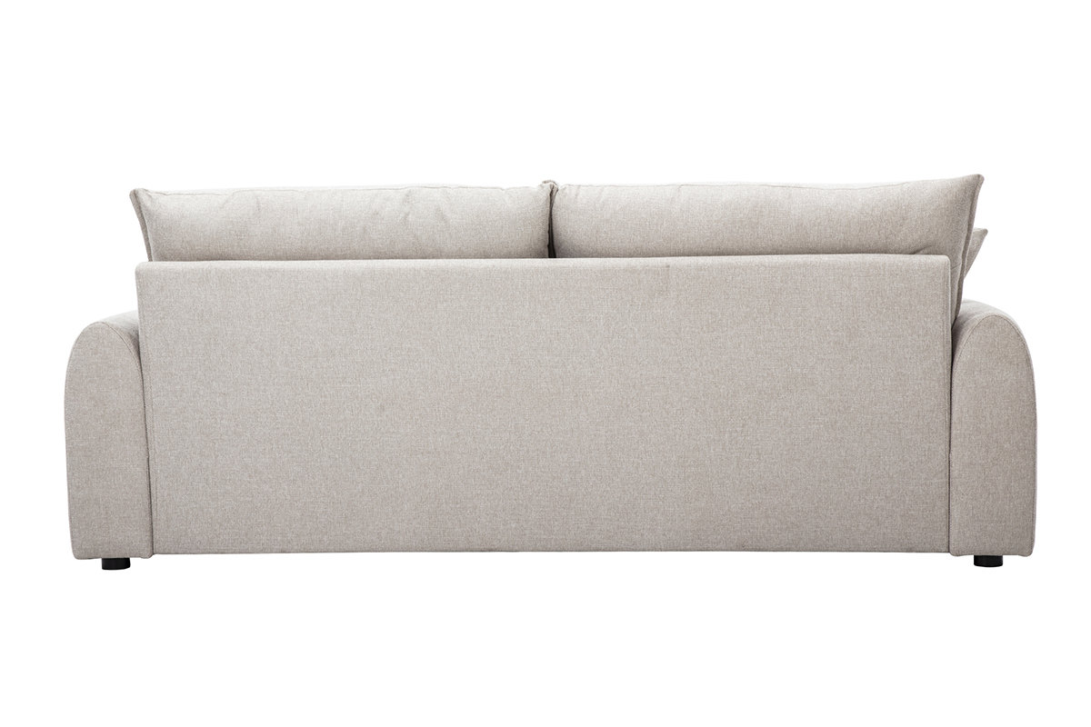 Canap� 3 places en tissu effet velours beige, vue de dos.