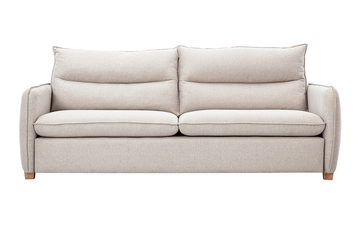 Canap� 3 places en tissu effet velours textur� beige RENZO