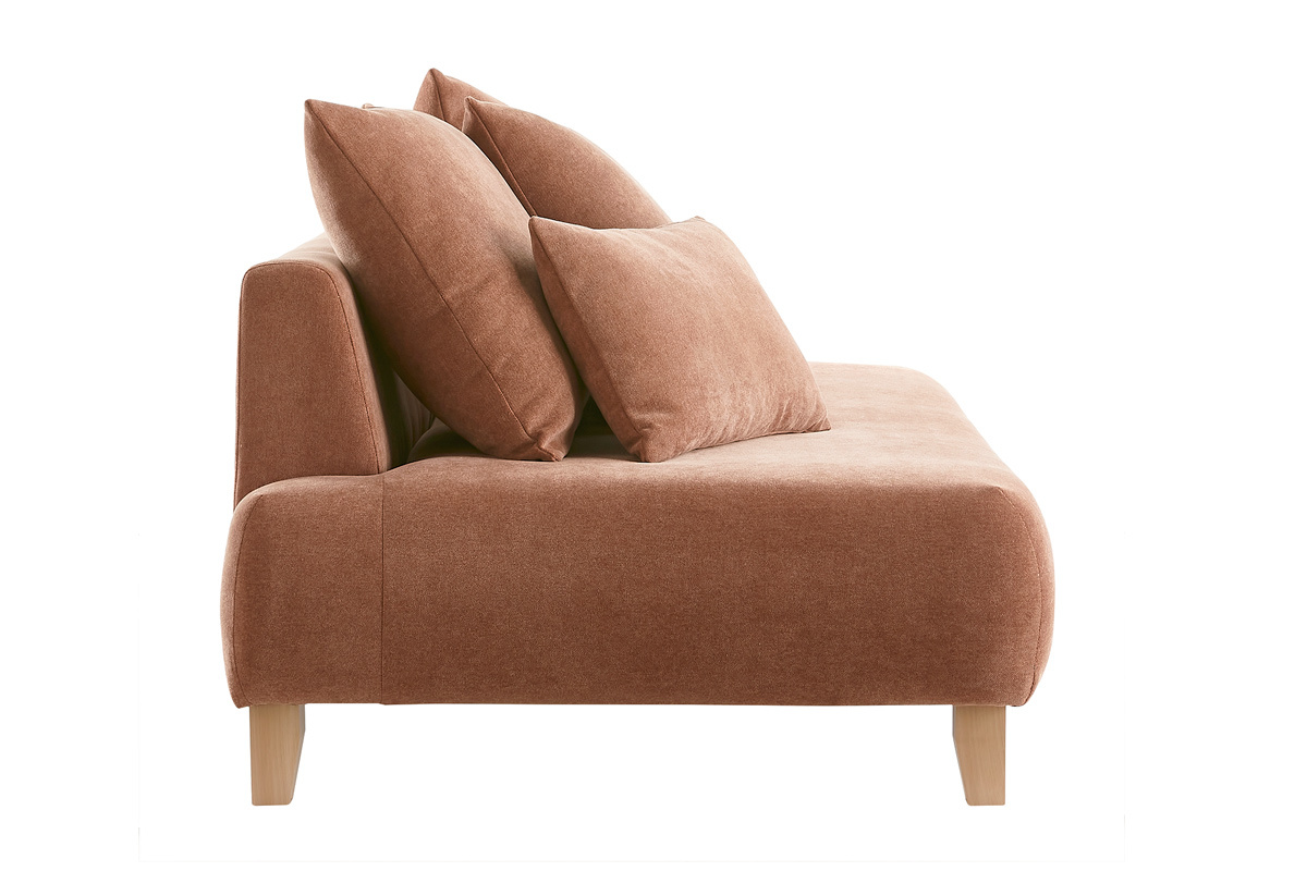 Canap� 3 places en tissu effet velours textur� terre br�l�e et bois clair L200 cm ODEON