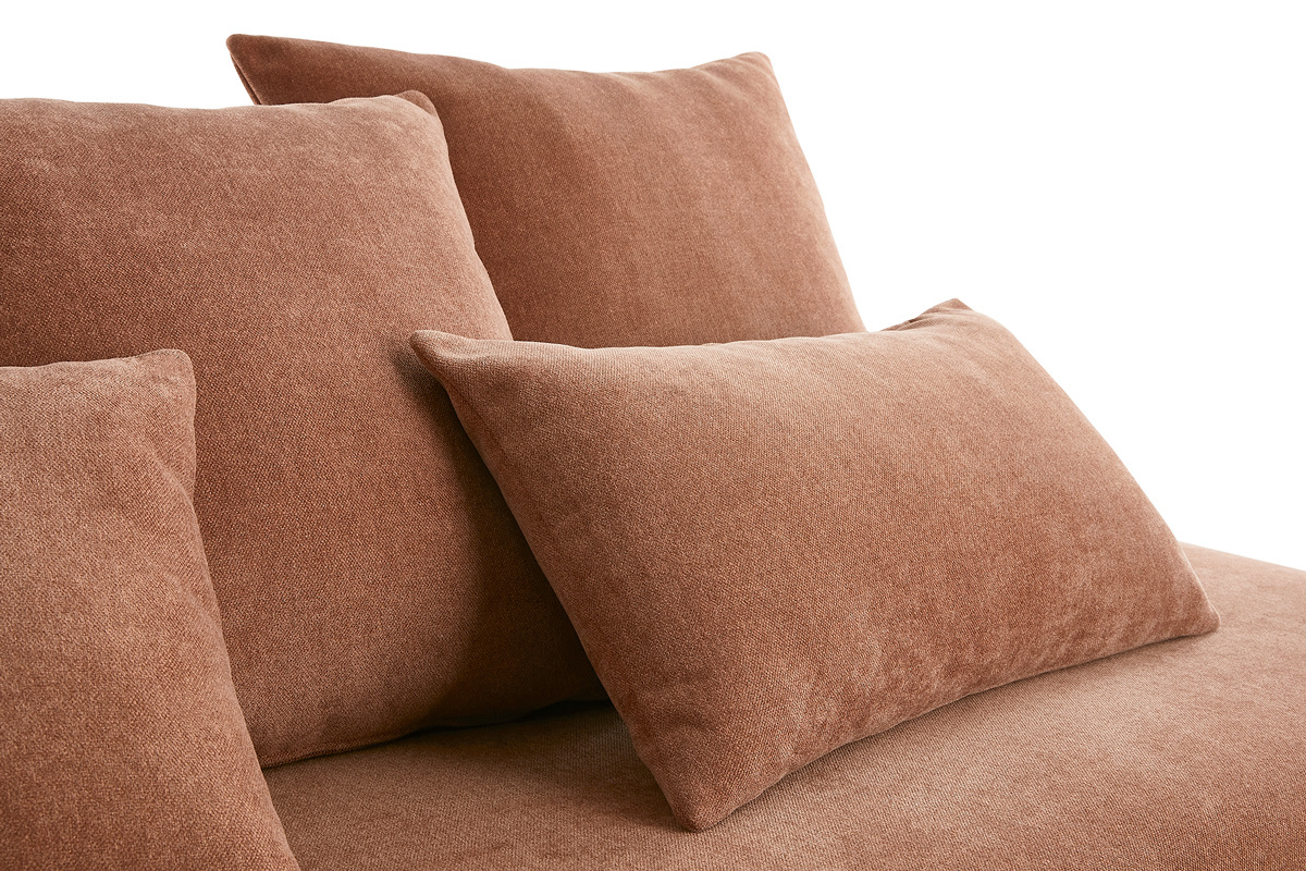Canap� 3 places en tissu effet velours textur� terre br�l�e et bois clair L200 cm ODEON