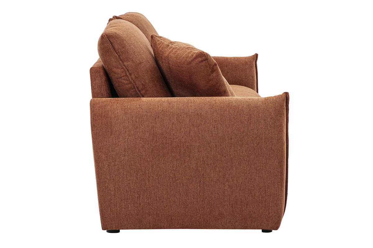 Canap� 3 places en tissu textur� terre br�l�e, vue de c�t�.