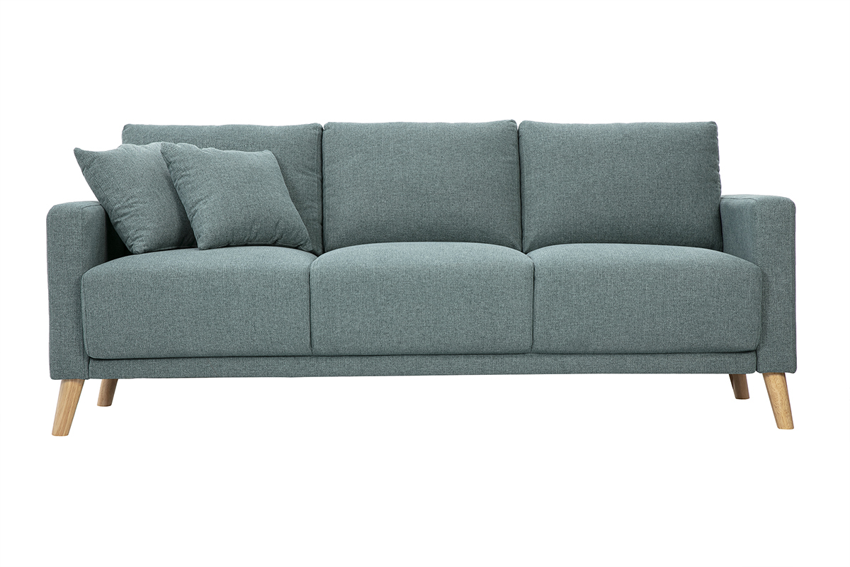 Canap� 3 places en tissu vert de gris et bois clair MUNIK