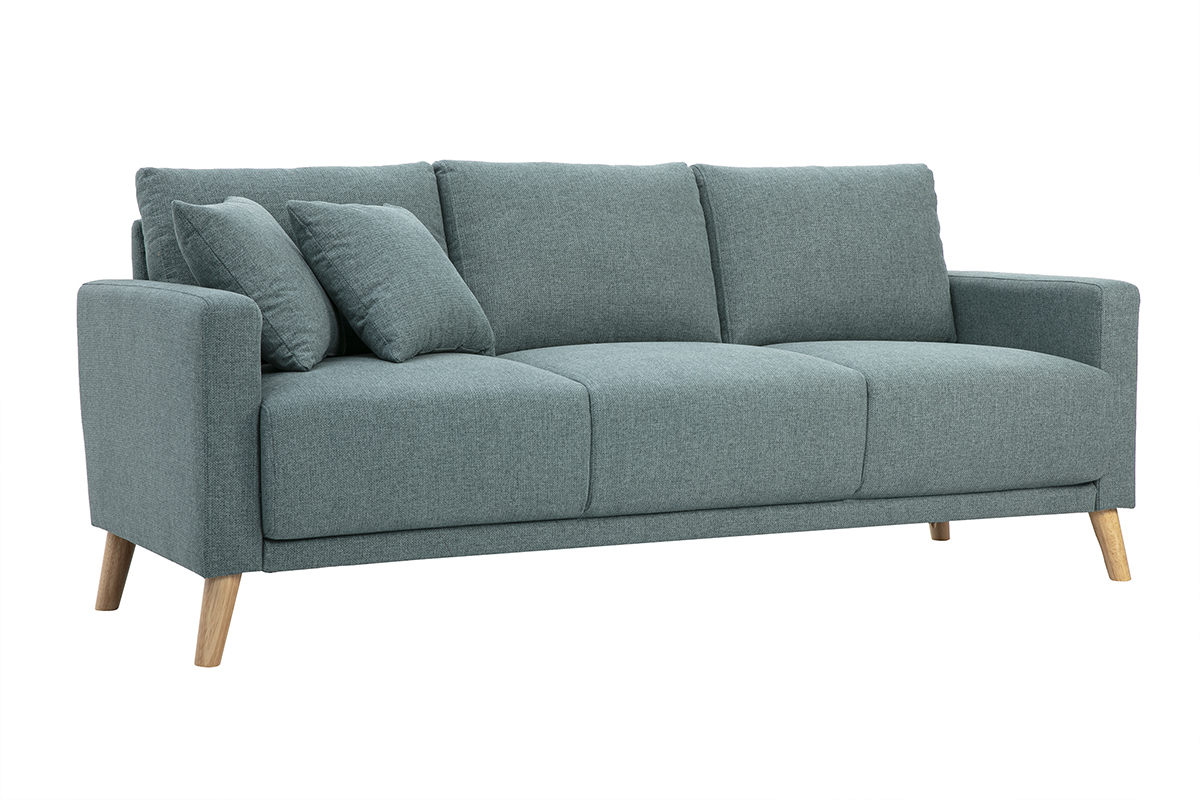 Canap� 3 places en tissu vert de gris et bois clair MUNIK