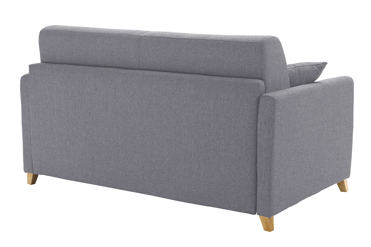 Canap� convertible 2-3 places en tissu gris et bois clair avec matelas 13 cm SKANDY