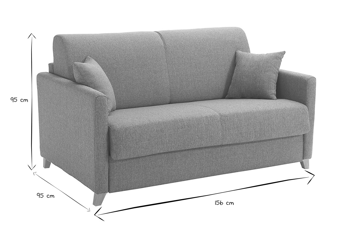 Canap� convertible 2-3 places en tissu gris et bois clair avec matelas 13 cm SKANDY