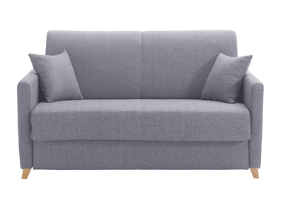 Canap&eacute; convertible 2-3 places en tissu gris et bois clair avec matelas 13 cm SKANDY