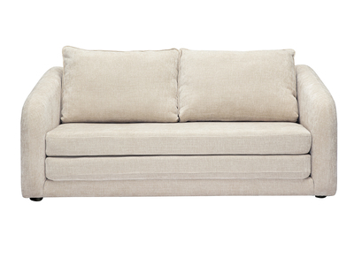 Canap&eacute; convertible 2 places en tissu effet velours textur&eacute; beige MAHAUT