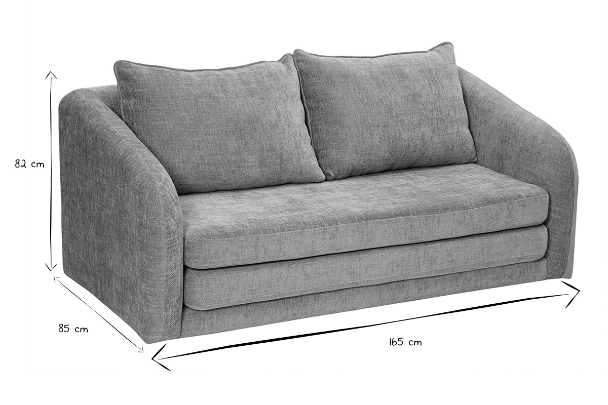 Dimensions du canap� convertible 2 places, L165 x P85 x H82 cm, en noir et blanc.