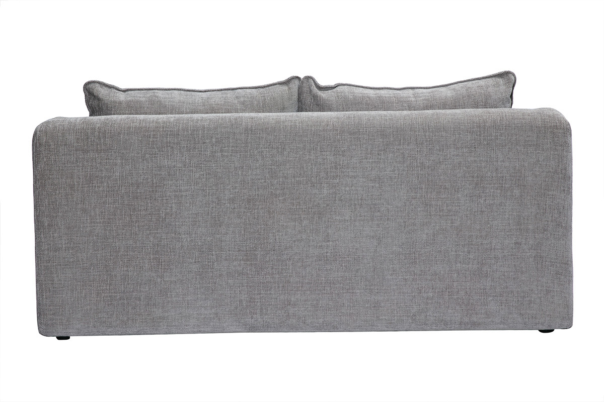 Canap� convertible gris vu de dos, deux coussins visibles.